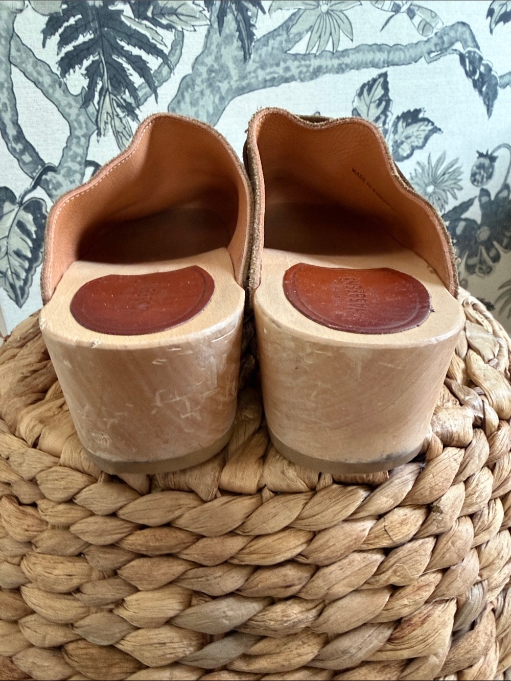 Swedish Hasbeens Olive Suede Clog Moleskin Inset - Picture 2 of 8